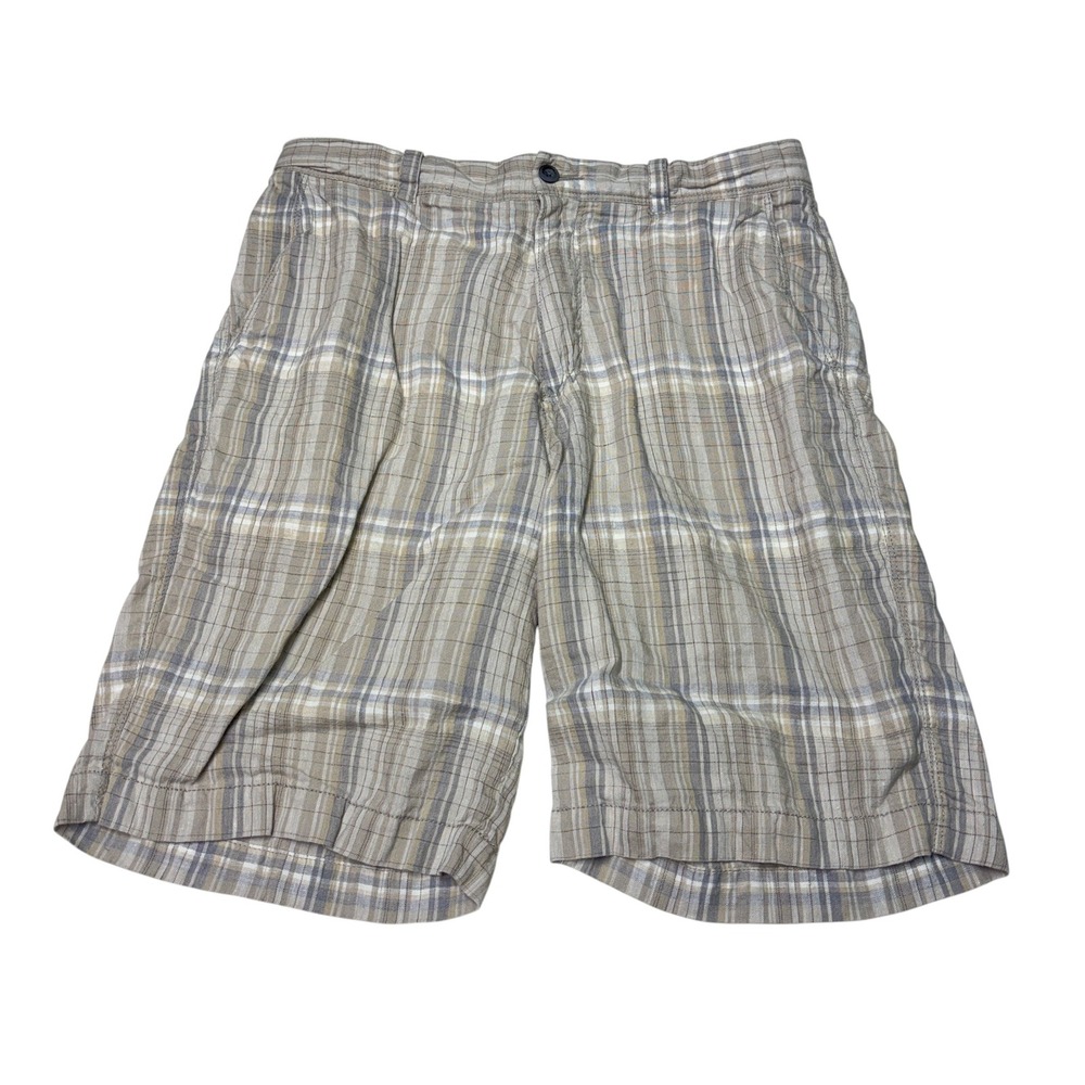 Tommy Bahama Mens 32X10 Plaid Shorts Beige Grey Linen Silk Blend Paradise Nation